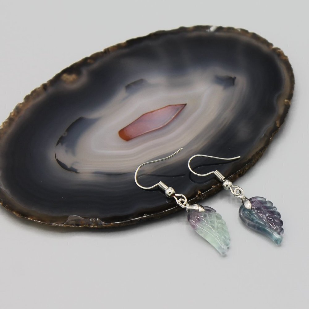 Jewelry earrings angel wing wings dangle drop silver tone green purple fashion